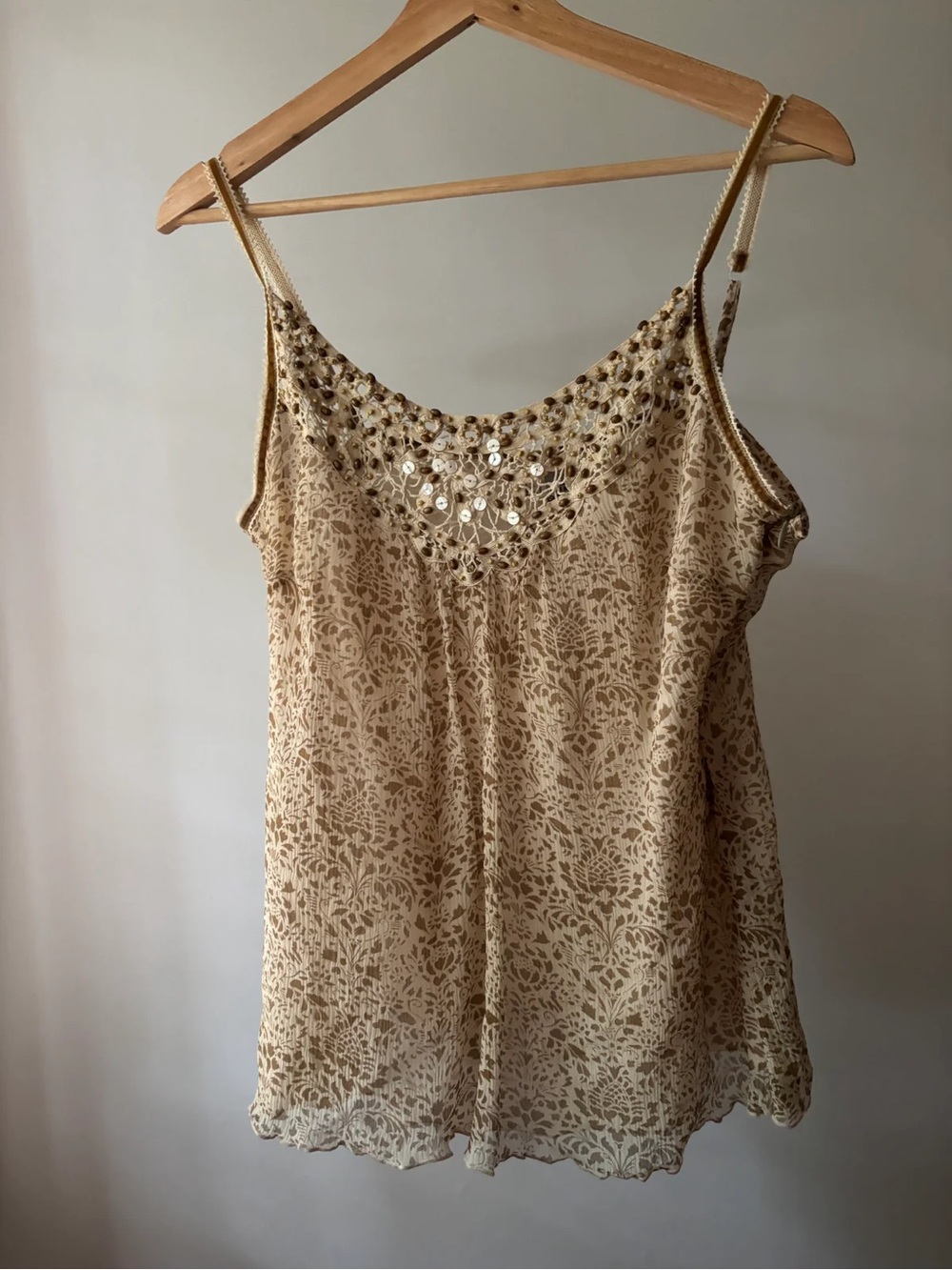 Vintage Y2K Beaded Silk Cream Cami Top
